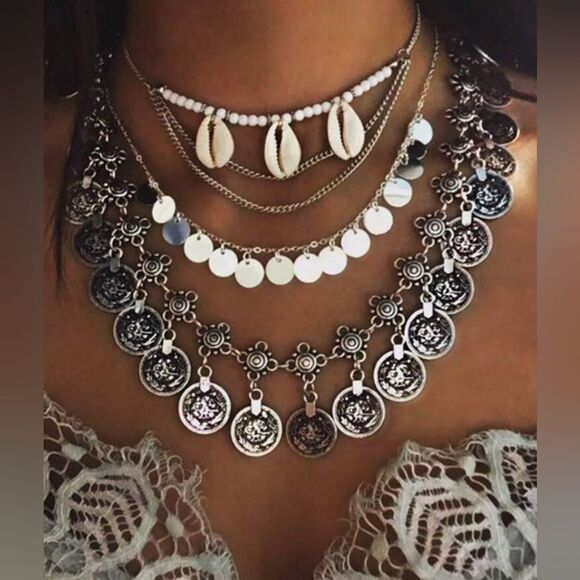 Elegant Silver Coin Necklace #1581 - Picture 1 of 5